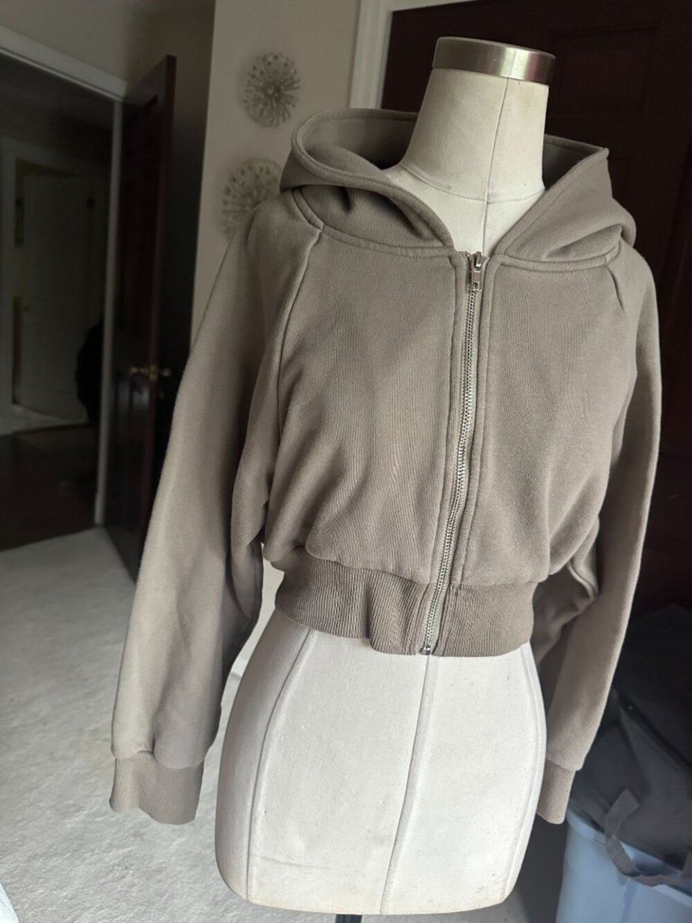 MEDUSA khaki cropped full zip hoodie Medium